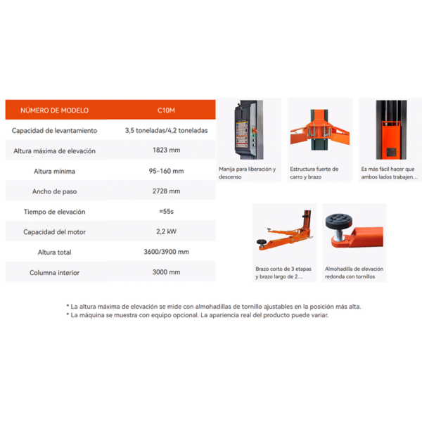 Elevador 2 Columnas de Paso Libre 4.2 Ton
