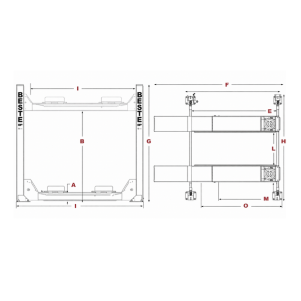 Elevador 4 Columnas para Alineación 4.5 Ton